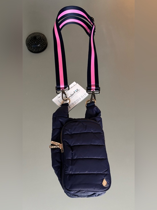 Wanderfull Handbags - Navy Quilted Crossbody with Pink-Trim Strap